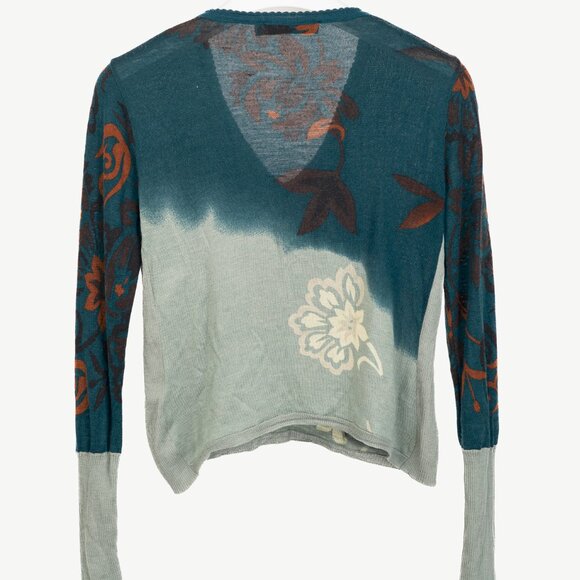 Christian Dior Teal Wool, Silk, & Cashmere-Blend Floral Cropped Sweater - Picture 2 of 10